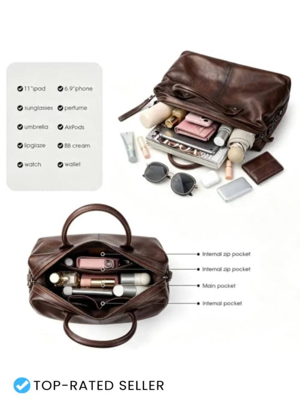 Genuine Leather Satchel Tote Bag Women Top Handle Handbag Designer Retro